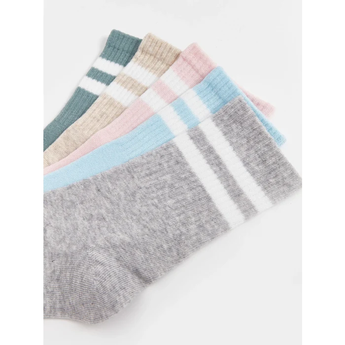 LCW DREAM Gri Çizgili Kadın Soket Çorap 5li
