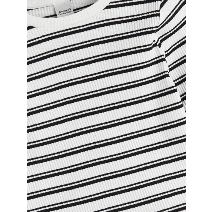 LCW Kids Siyah Bisiklet Yaka Çizgili Kız Çocuk Tişört