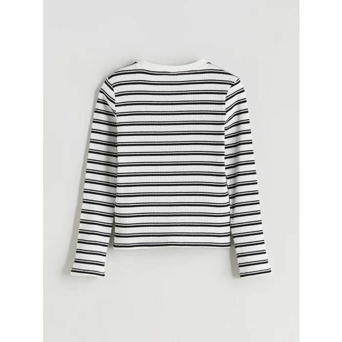 LCW Kids Siyah Bisiklet Yaka Çizgili Kız Çocuk Tişört