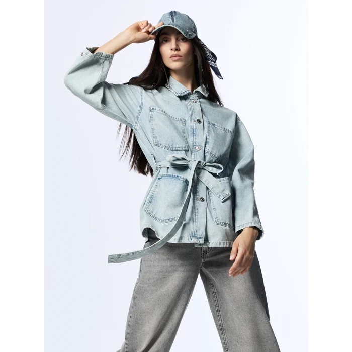 LCWAIKIKI Classic Indigo Gömlek Yaka Kadın Jean Ceket