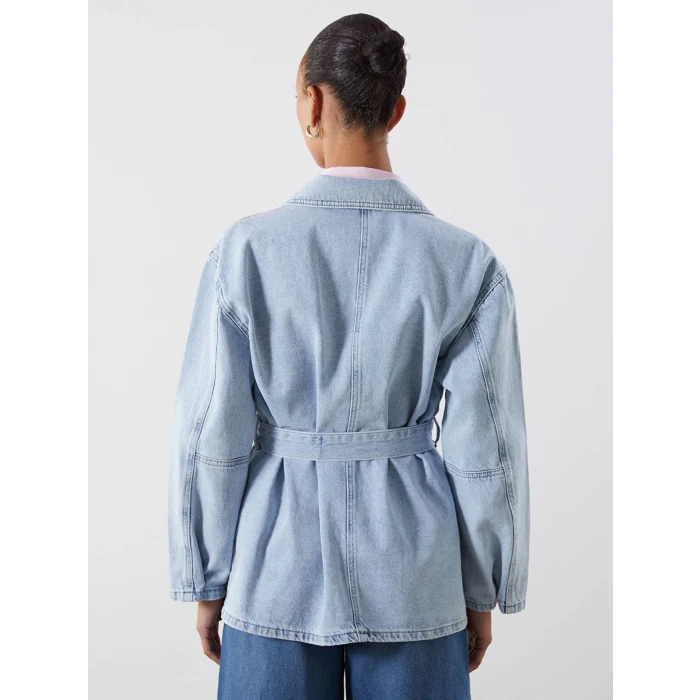 LCWAIKIKI Classic Indigo Gömlek Yaka Kadın Jean Ceket