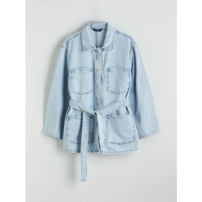 LCWAIKIKI Classic Indigo Gömlek Yaka Kadın Jean Ceket