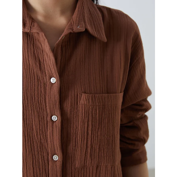 LCW Vision Kahverengi Dokulu Kadın Gömlek