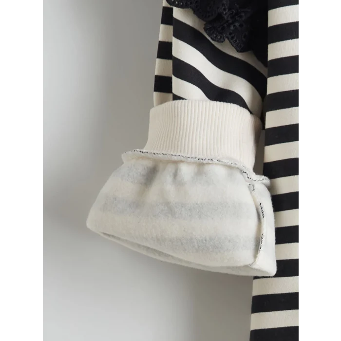 LCW Kids Siyah Bisiklet Yaka Çizgili Kız Çocuk Sweatshirt