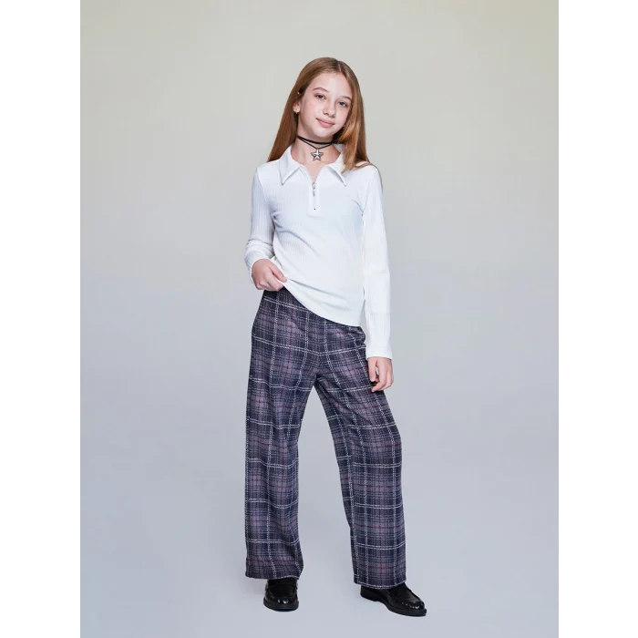 LCW Kids Ekru Polo Yaka Uzun Kollu Kız Çocuk Tişört