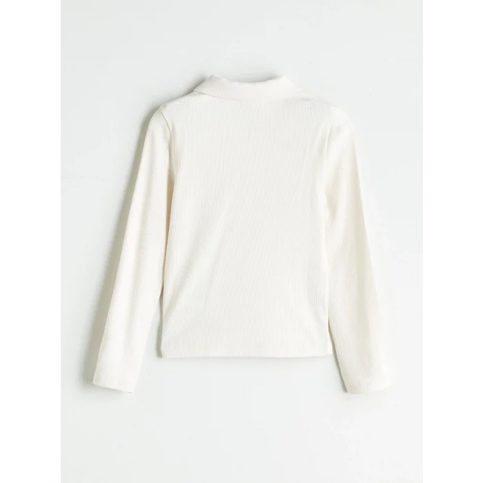 LCW Kids Ekru Polo Yaka Uzun Kollu Kız Çocuk Tişört