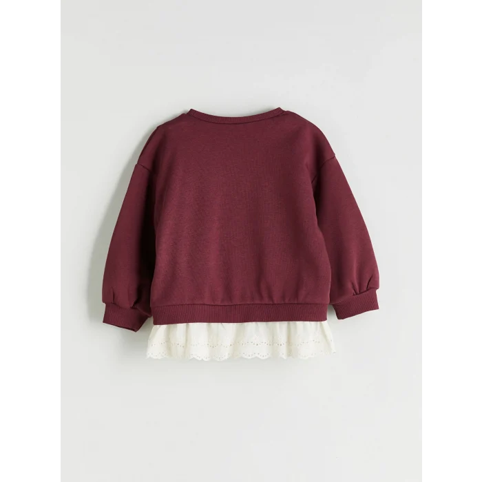 LCW Kids Bordo Bisiklet Yaka Çiçek Aplikeli Kız Çocuk Sweatshirt