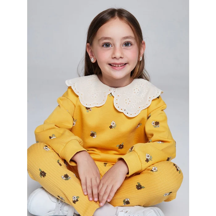 LCW Kids Sari Bebe Yaka Çiçek Baskılı Kız Çocuk Sweatshirt