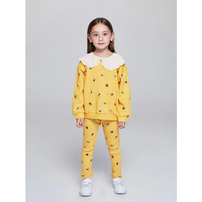 LCW Kids Sari Bebe Yaka Çiçek Baskılı Kız Çocuk Sweatshirt