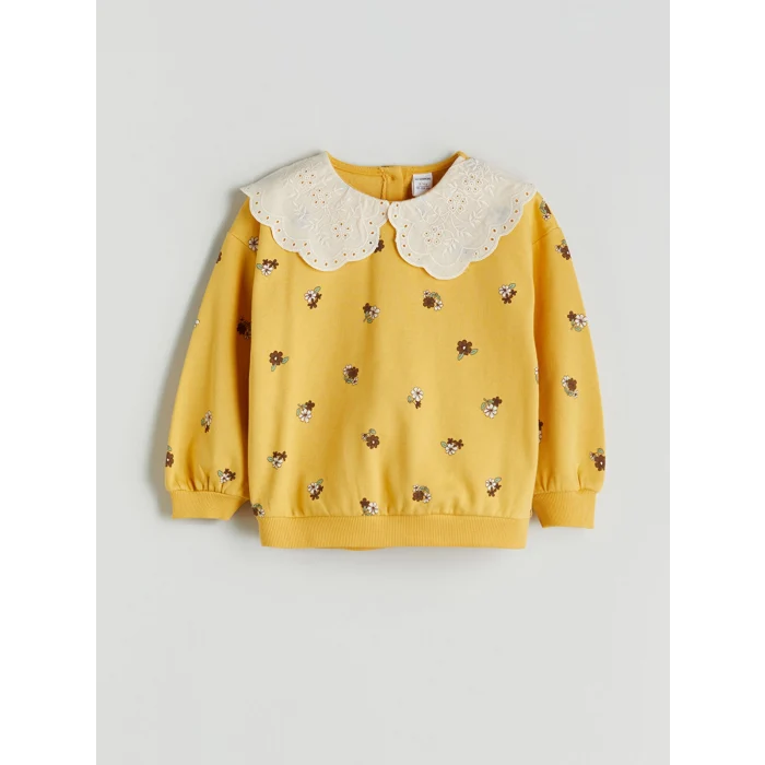 LCW Kids Sari Bebe Yaka Çiçek Baskılı Kız Çocuk Sweatshirt