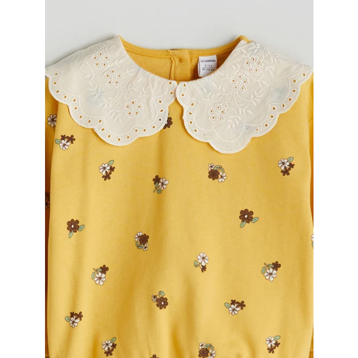 LCW Kids Sari Bebe Yaka Çiçek Baskılı Kız Çocuk Sweatshirt