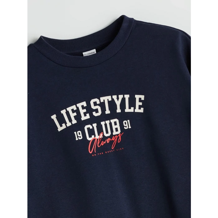 LCW Kids Lacivert Bisiklet Yaka Baskılı Kız Çocuk Sweatshirt