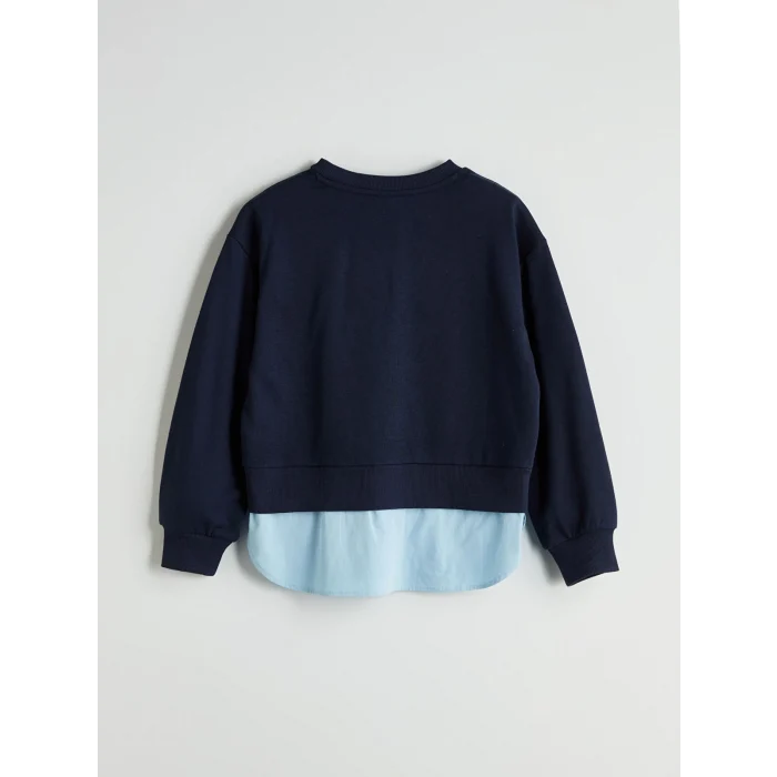 LCW Kids Lacivert Bisiklet Yaka Baskılı Kız Çocuk Sweatshirt