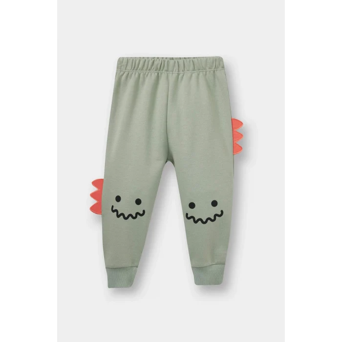 Defacto F5070A5KH434 Haki Erkek Bebek 2li Takım 3D Dinozor Baskılı Sweatshirt Eşofman Altı