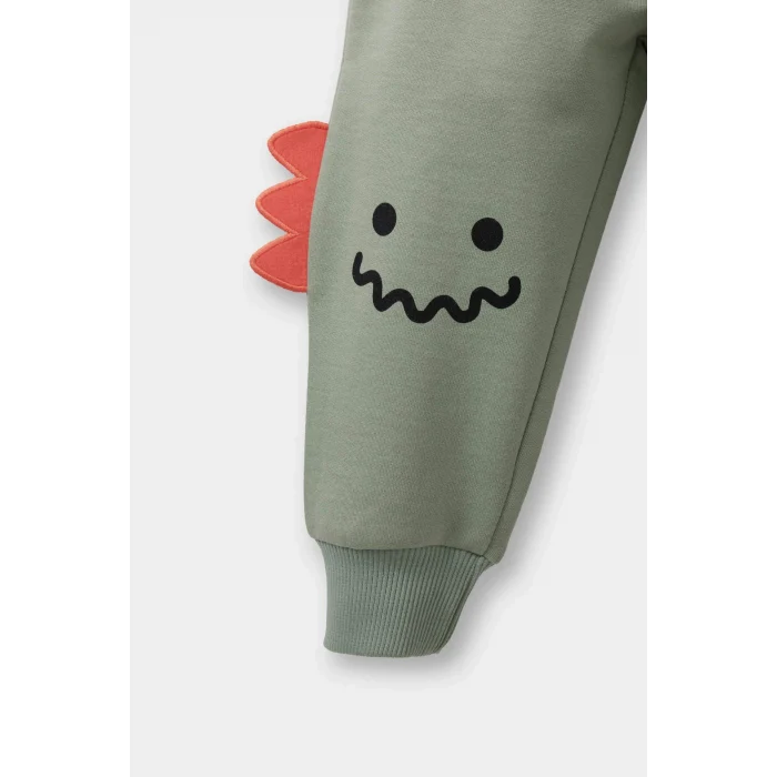 Defacto F5070A5KH434 Haki Erkek Bebek 2li Takım 3D Dinozor Baskılı Sweatshirt Eşofman Altı