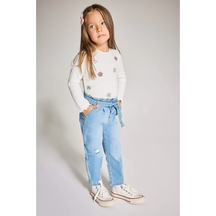 Defacto D1532A5BE394 Mavi Kız Bebek Paperbag Düz Paça Jean Pantolon