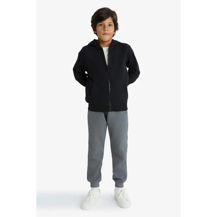 Defacto T7468A6BK81 Siyah Erkek Çocuk Kapüşonlu Okul Fermuarlı Sweatshirt
