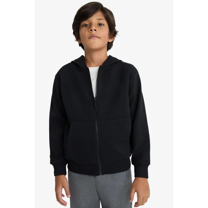 Defacto T7468A6BK81 Siyah Erkek Çocuk Kapüşonlu Okul Fermuarlı Sweatshirt