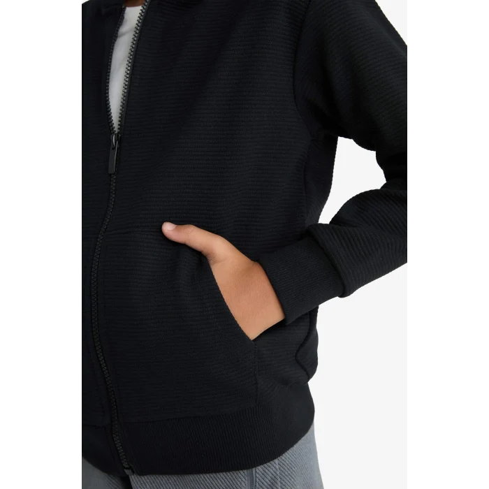 Defacto T7468A6BK81 Siyah Erkek Çocuk Kapüşonlu Okul Fermuarlı Sweatshirt