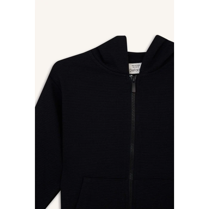 Defacto T7468A6BK81 Siyah Erkek Çocuk Kapüşonlu Okul Fermuarlı Sweatshirt