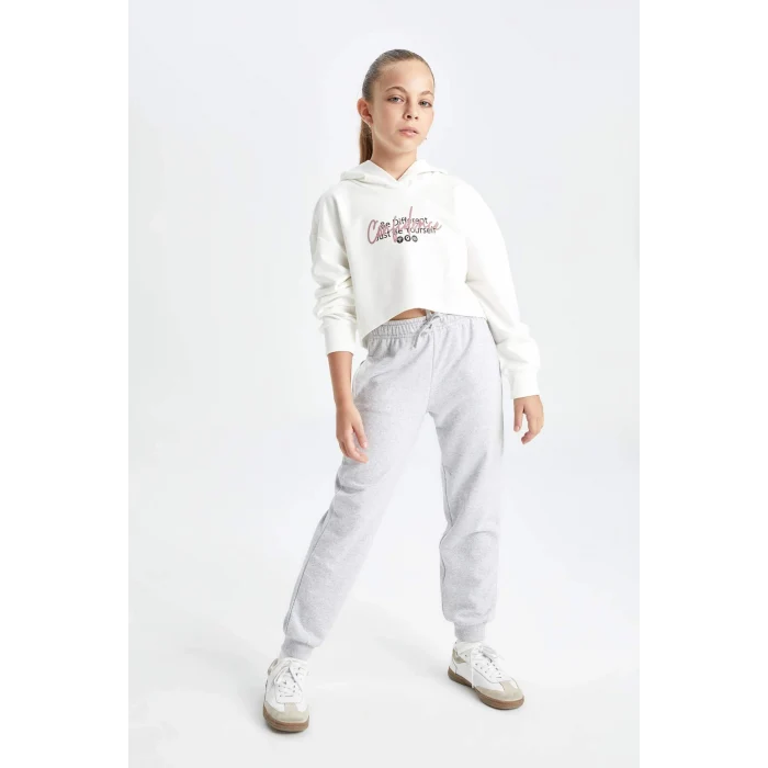 Defacto Y1226 Gri Kız Çocuk Gri Standart Fit Beli Paçası Lastikli Okul Jogger Eşofman Altı