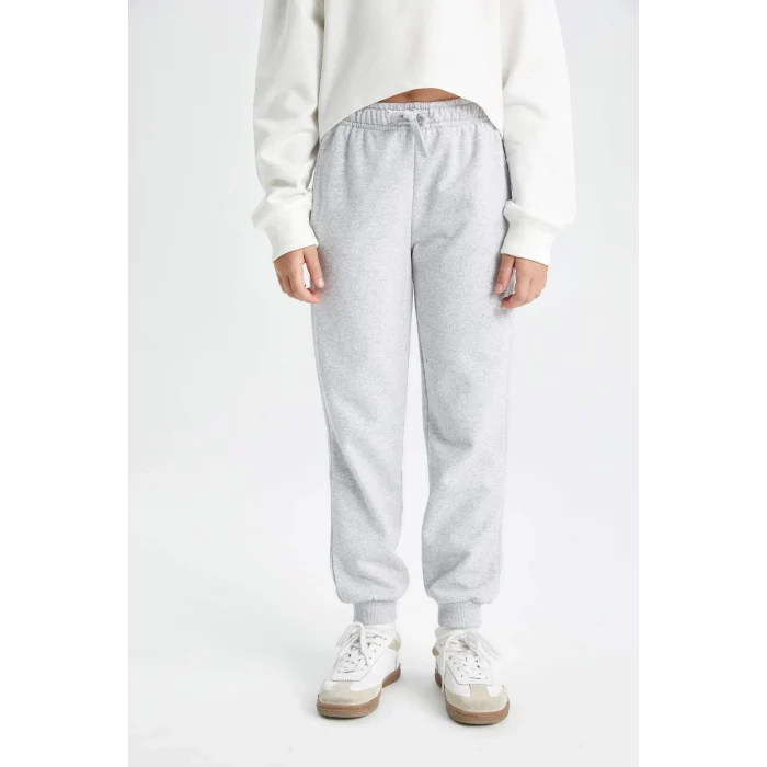 Defacto Y1226 Gri Kız Çocuk Gri Standart Fit Beli Paçası Lastikli Okul Jogger Eşofman Altı
