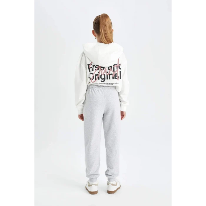 Defacto Y1226 Gri Kız Çocuk Gri Standart Fit Beli Paçası Lastikli Okul Jogger Eşofman Altı