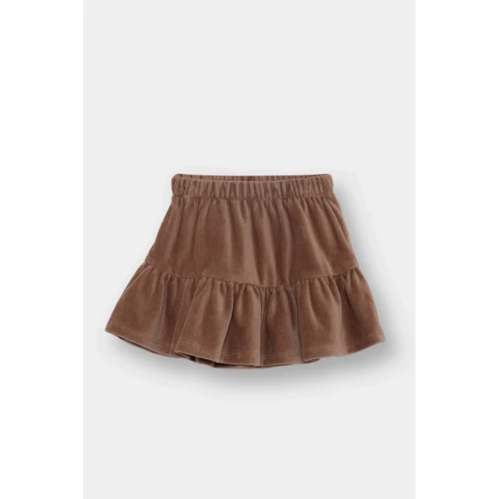 Defacto G0086A5BG271 Bej Kız Bebek 3lü Takım Çiçek Desenli Fitilli Kaşkorse Uzun Kollu Tişört Kadife Etek Külotlu Çorap