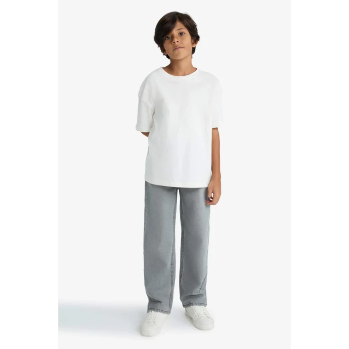 Defacto F2836A8NM55 Gri Erkek Çocuk Wide Leg Düz Paça Jean Pantolon