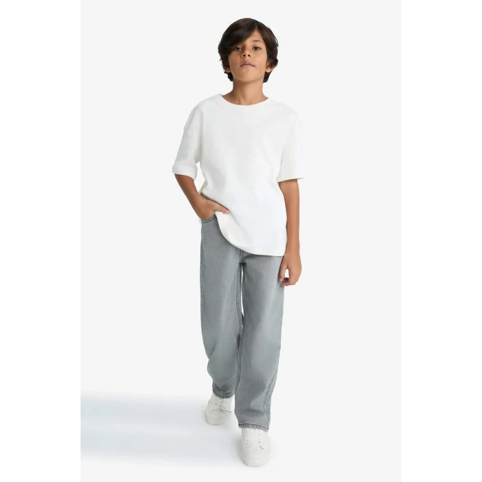 Defacto F2836A8NM55 Gri Erkek Çocuk Wide Leg Düz Paça Jean Pantolon