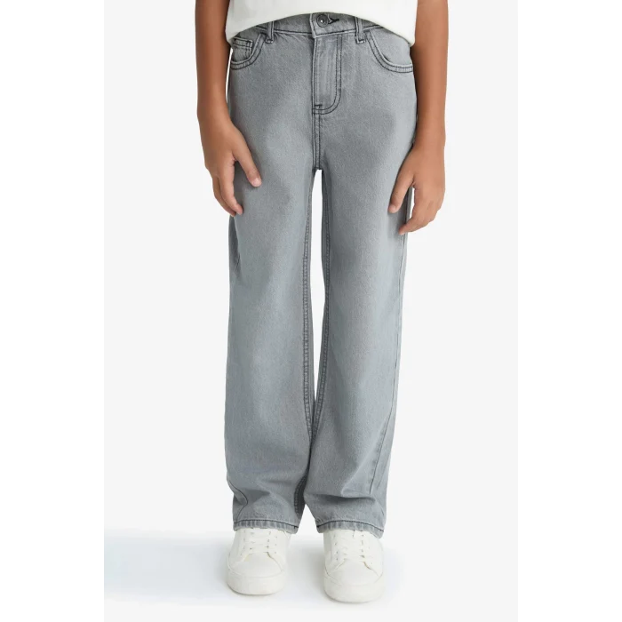 Defacto F2836A8NM55 Gri Erkek Çocuk Wide Leg Düz Paça Jean Pantolon