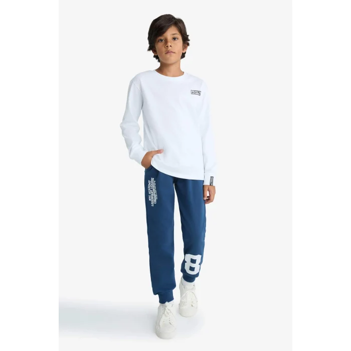 Defacto F2715A8BE829 Mavi Erkek Çocuk Beli Lastikli Baskılı Eşofman Altı