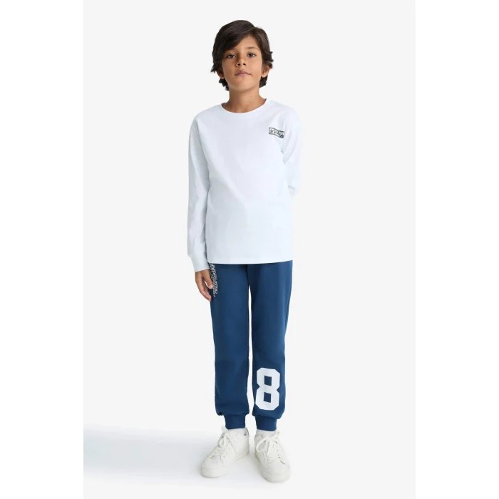 Defacto F2715A8BE829 Mavi Erkek Çocuk Beli Lastikli Baskılı Eşofman Altı