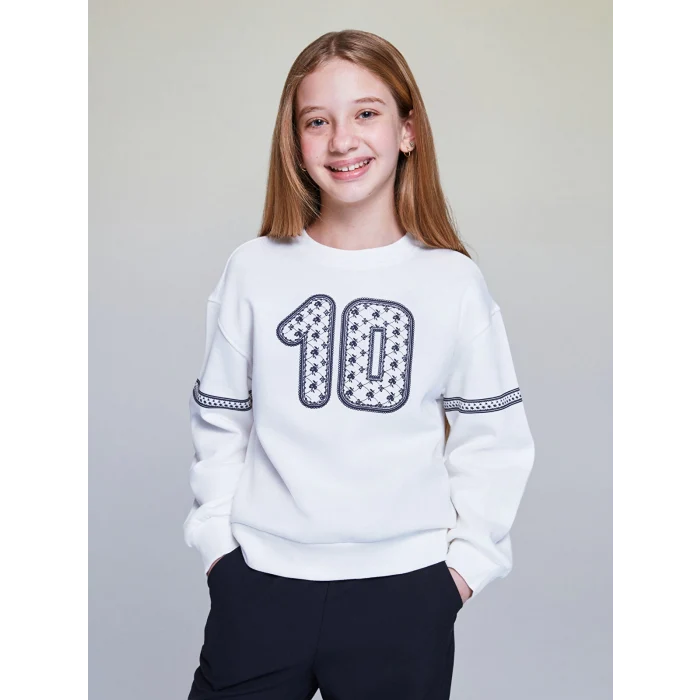 LCW Kids Ekru Bisiklet Yaka Kız Çocuk Sweatshirt