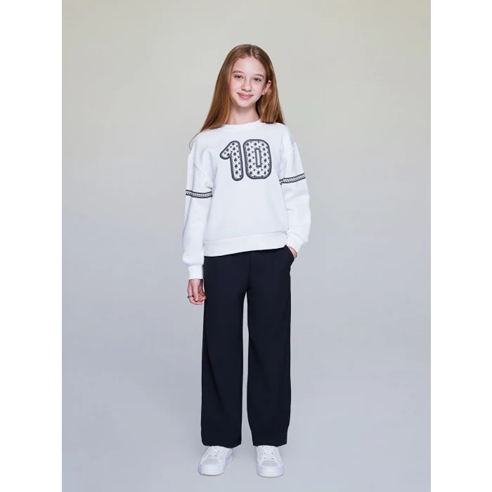LCW Kids Ekru Bisiklet Yaka Kız Çocuk Sweatshirt