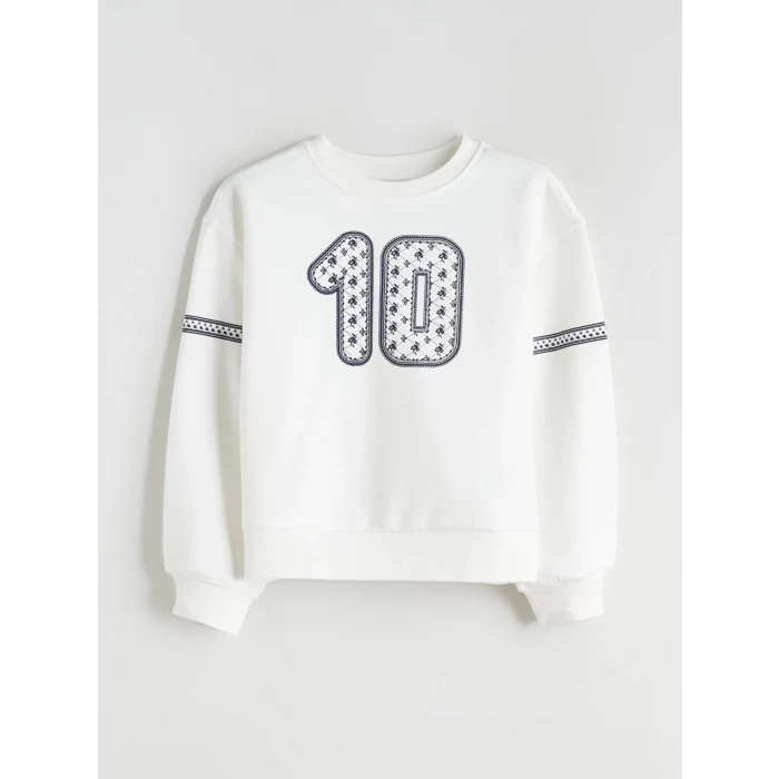 LCW Kids Ekru Bisiklet Yaka Kız Çocuk Sweatshirt