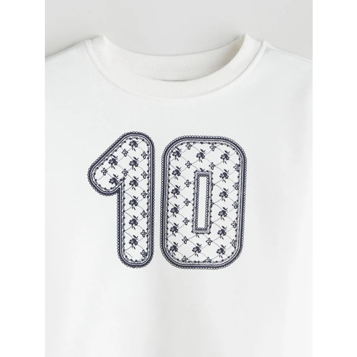 LCW Kids Ekru Bisiklet Yaka Kız Çocuk Sweatshirt