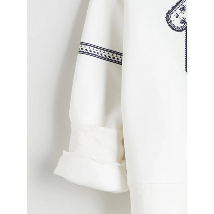 LCW Kids Ekru Bisiklet Yaka Kız Çocuk Sweatshirt