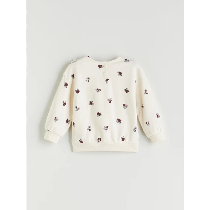 LCW Kids Ekru Bebe Yaka Çiçek Baskılı Kız Çocuk Sweatshirt