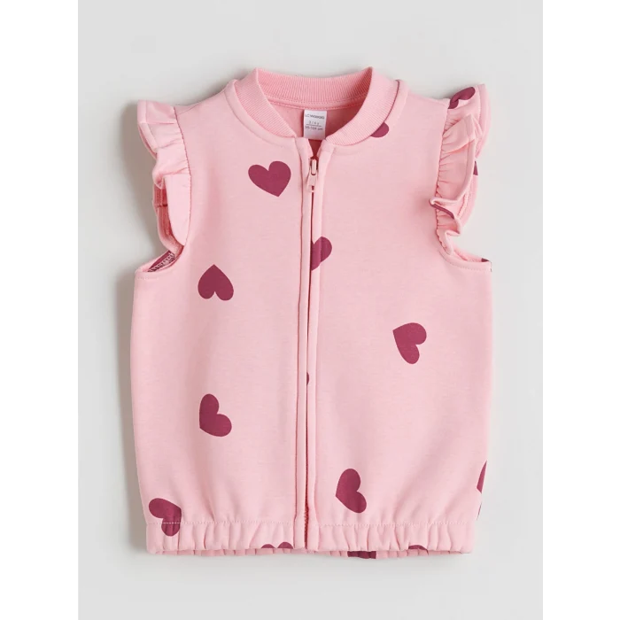 LCW Kids Pembe Bisiklet Yaka Baskılı Kız Çocuk Kalın Yelek