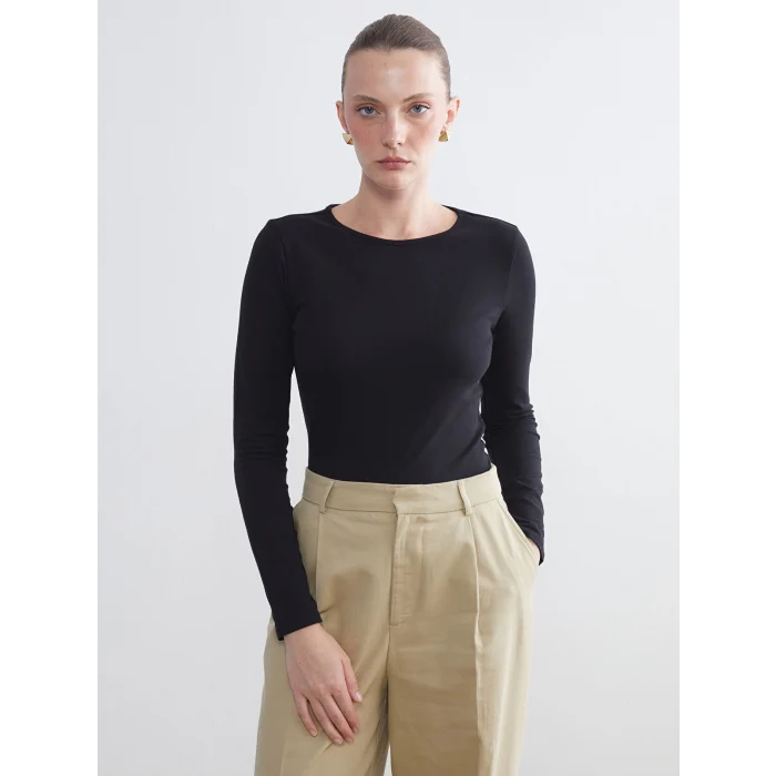 LCWAIKIKI Classic Siyah Bisiklet Yaka Kadın Body