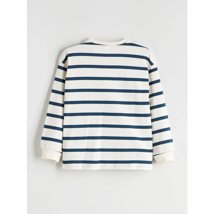 LCW Kids Lacivert Bisiklet Yaka Çizgili Erkek Çocuk Tişört
