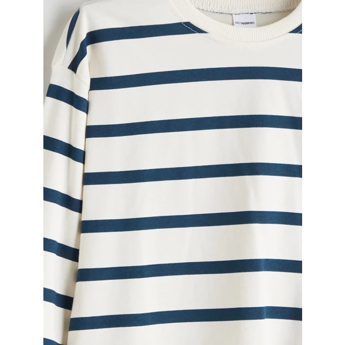 LCW Kids Lacivert Bisiklet Yaka Çizgili Erkek Çocuk Tişört