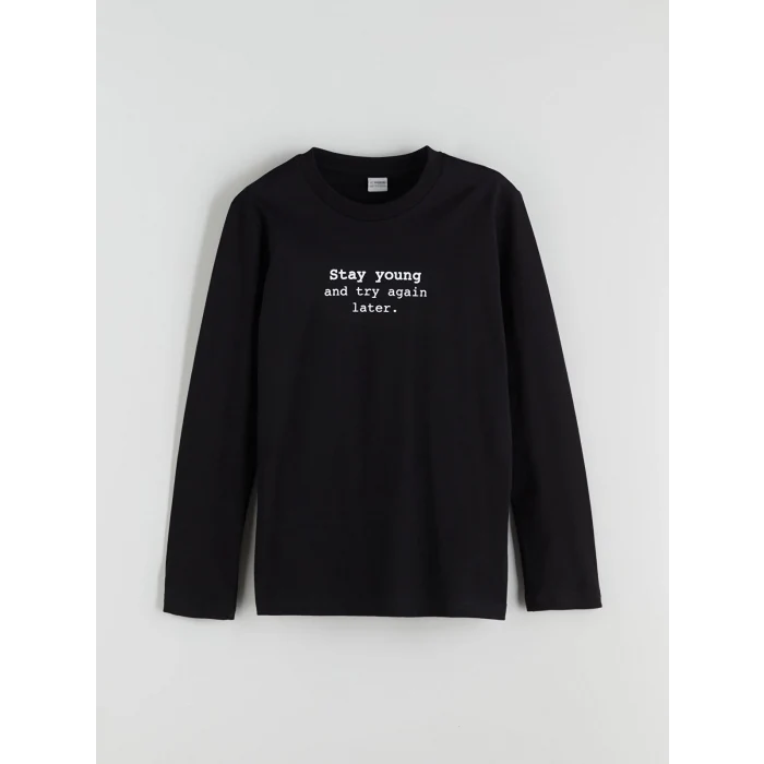 LCW Kids Siyah Bisiklet Yaka Erkek Çocuk Tişört