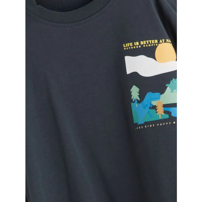 LCW Kids Antrasit Bisiklet Yaka Baskılı Uzun Kollu Erkek Çocuk Tişört