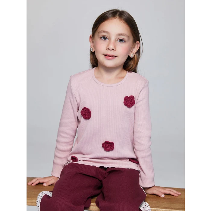 LCW Kids Pembe Bisiklet Yaka Desenli Kız Çocuk Bluz