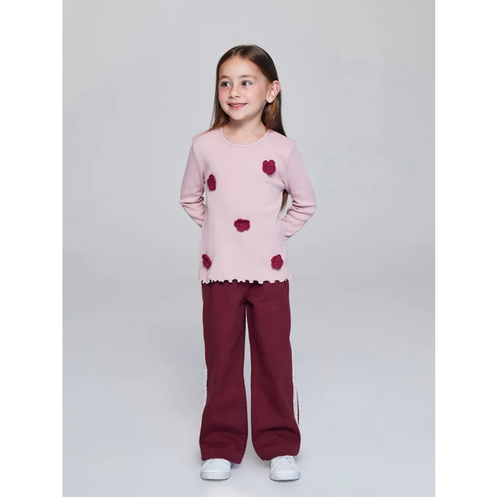 LCW Kids Pembe Bisiklet Yaka Desenli Kız Çocuk Bluz