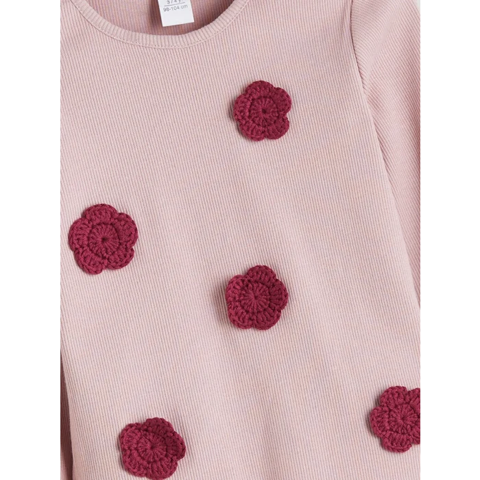 LCW Kids Pembe Bisiklet Yaka Desenli Kız Çocuk Bluz