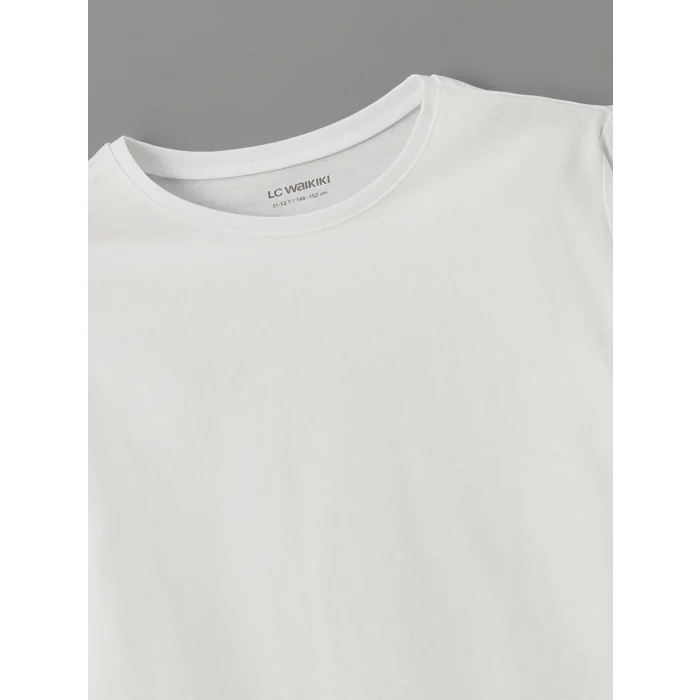 LCW Kids Beyaz Bisiklet Yaka Kız Çocuk Tişört