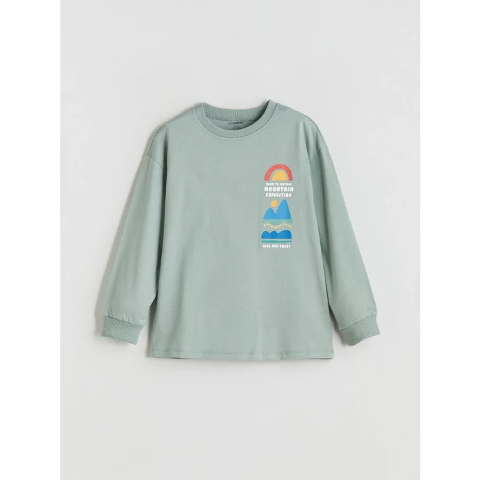 LCW Kids Yeşil Bisiklet Yaka Baskılı Erkek Çocuk Tişört